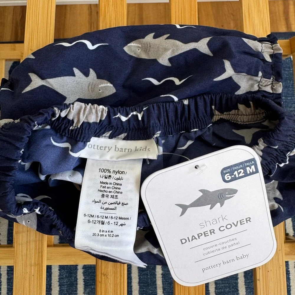 NWT POTTERY BARN | Navy Blue Shark Diaper Cover